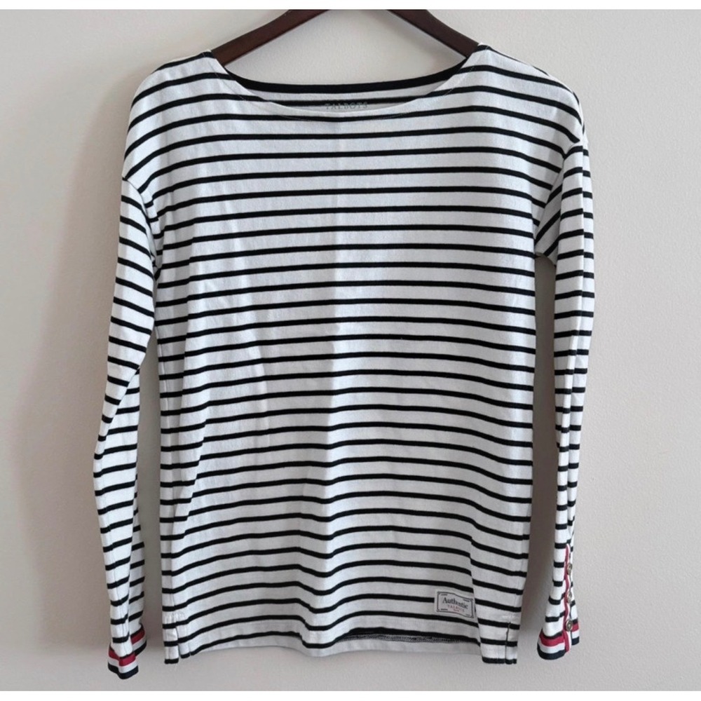 Talbots Authentic Striped Boat Neck Long Sleeve Top Navy White XS